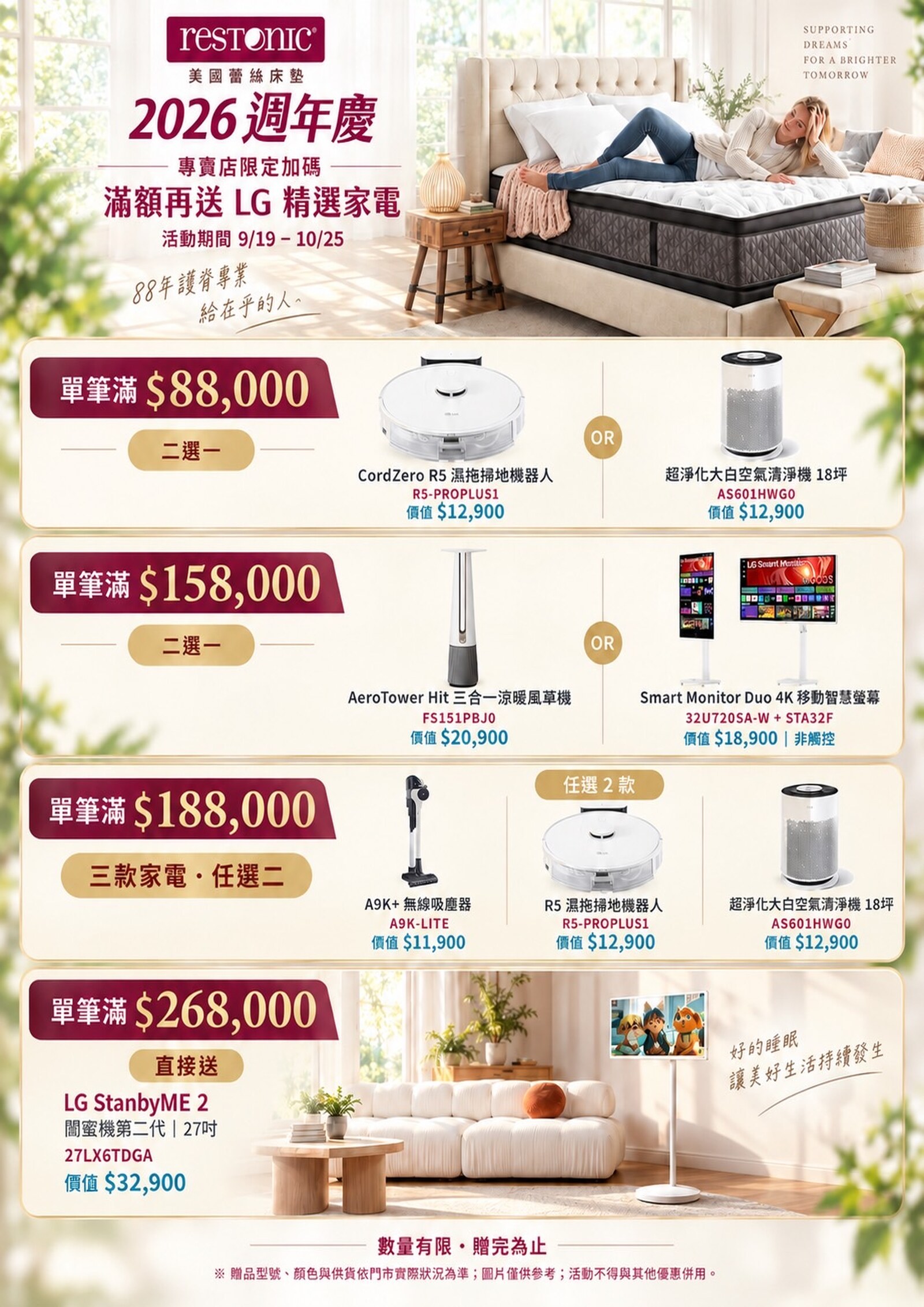 美國蕾絲床墊2026周年慶完整優惠